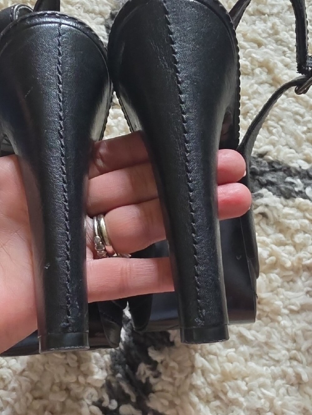 Lauren Ralph Lauren Black Leather Peep-Toe Slingback Heels - Picture 6 of 8